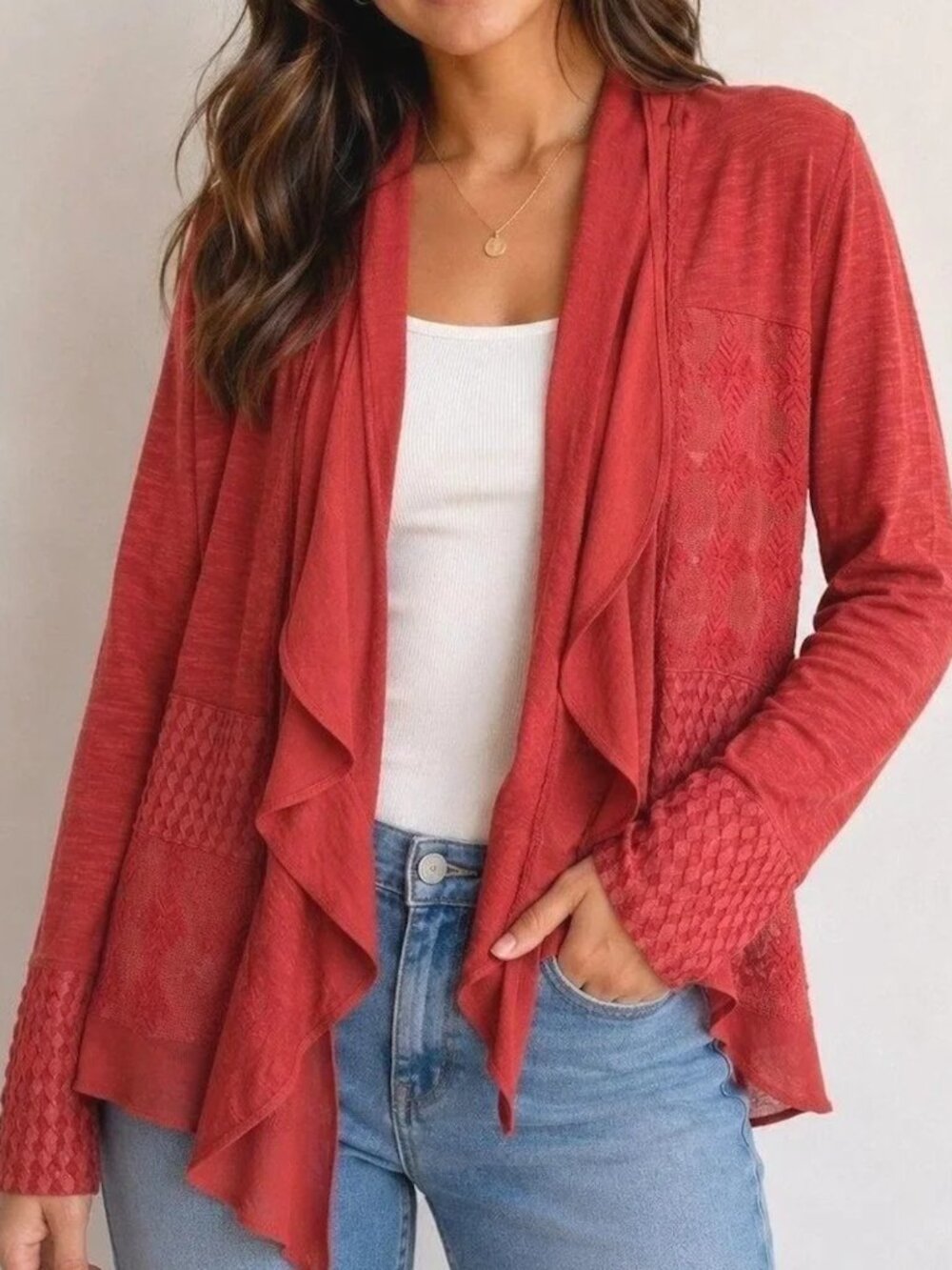 Anthropologie Meadow Rue Sweater Cardigan Women's Size Large L Brick Red
